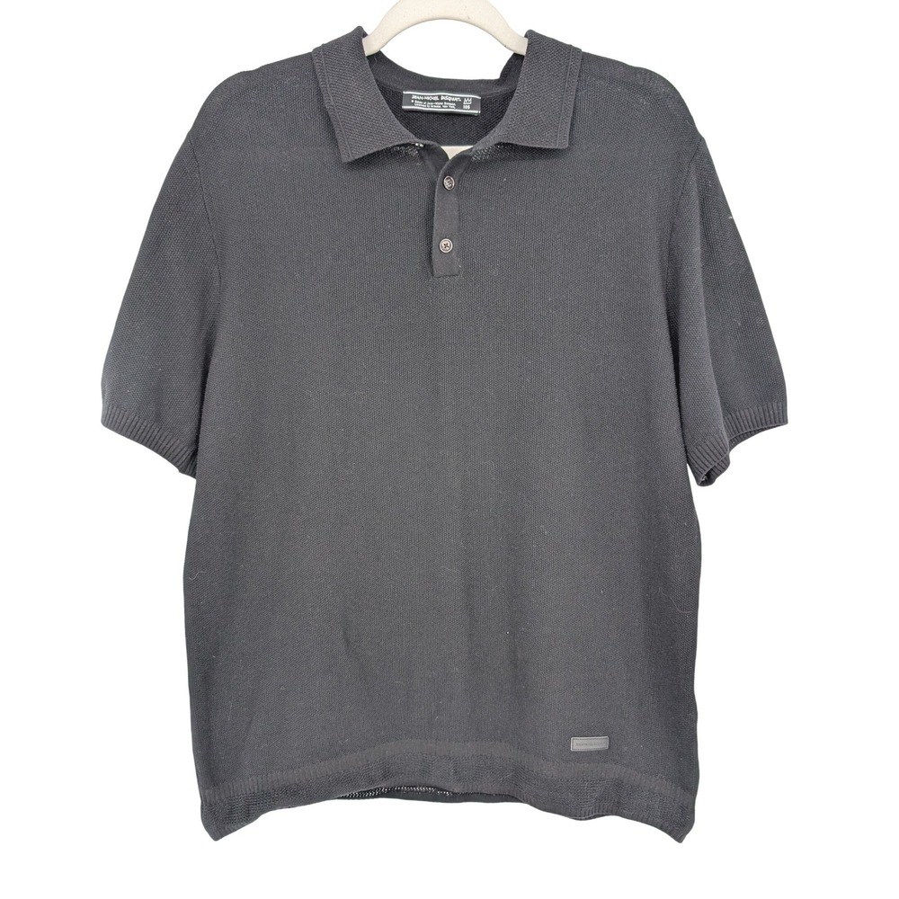 Jean-Michel Basquiat Pique Knit Polo Shirt Mens‎ L Black Short Sleeve Streetwear